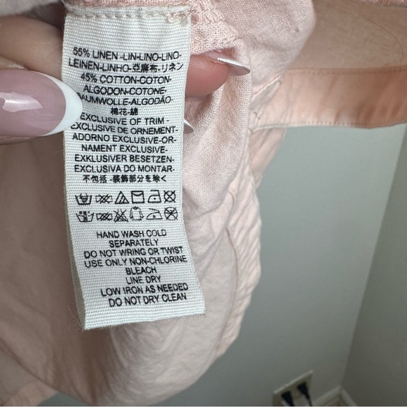 Free People light pink Top linen blend blouse collar button down - Picture 4 of 7